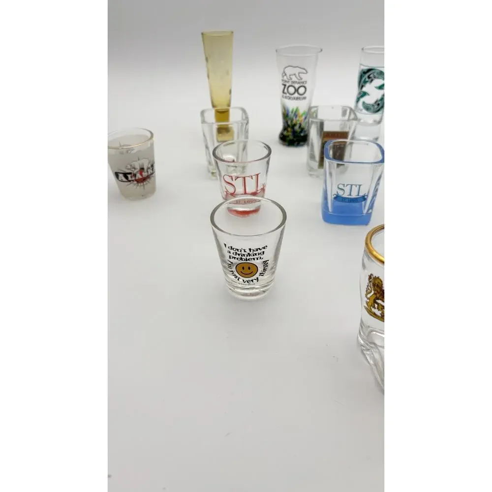 Vintage Shot Glasses Various Destinations Vacation Spots Lot Of 15. VG Condition